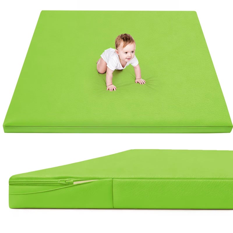 ILPEOD Waterproof Baby Play Mat for Floor 1.3"Thick Memory Foam 50*50 Cushion Playpen Playmat Tummy Time Crawling Mat Nursery Rug Pad Mattress Create Soft & Safe Area for Infants,Toddler,Kids,Green - Image 1