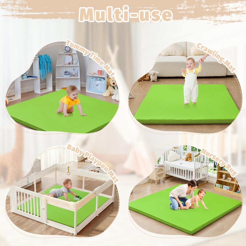 ILPEOD Waterproof Baby Play Mat for Floor 1.3"Thick Memory Foam 50*50 Cushion Playpen Playmat Tummy Time Crawling Mat Nursery Rug Pad Mattress Create Soft & Safe Area for Infants,Toddler,Kids,Green - Image 4