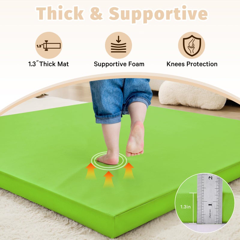 ILPEOD Waterproof Baby Play Mat for Floor 1.3"Thick Memory Foam 50*50 Cushion Playpen Playmat Tummy Time Crawling Mat Nursery Rug Pad Mattress Create Soft & Safe Area for Infants,Toddler,Kids,Green - Image 3