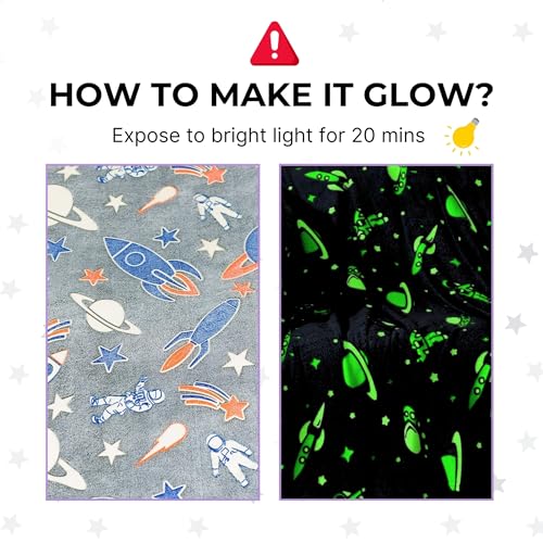 Famyo® Queen Size Glow in The Dark Blanket for Kids - Rocket | 200x152 cm, 0-15 Years | Soft Flannel Fleece Throw | Cozy & Warm All-Season Glow Blanket | Ideal Gift for Boys & Girls (Grey) - Image 2