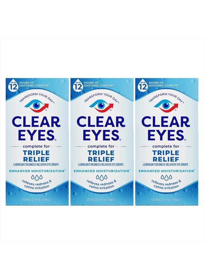 Clear Eyes Triple Relief Eye Drops 0.5 Fl Oz Pack Of 3  - Image 1