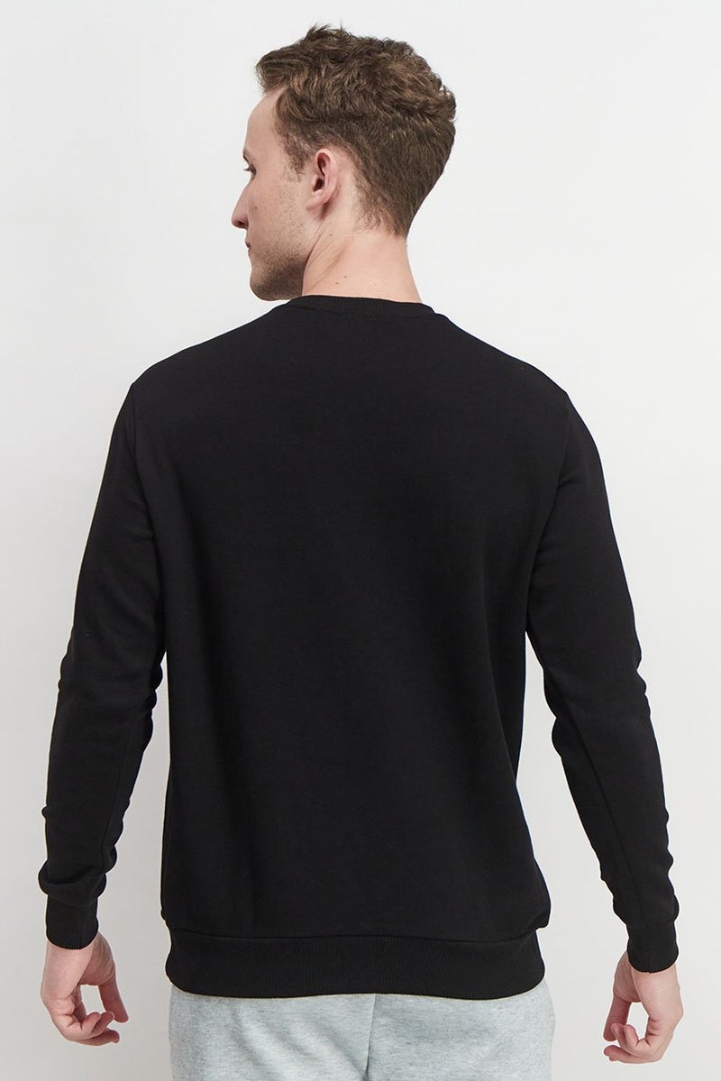 Baldinini Men Crew Neck Brand Logo Long Sleeve Sweatshirt, Black and Blue - Image 4