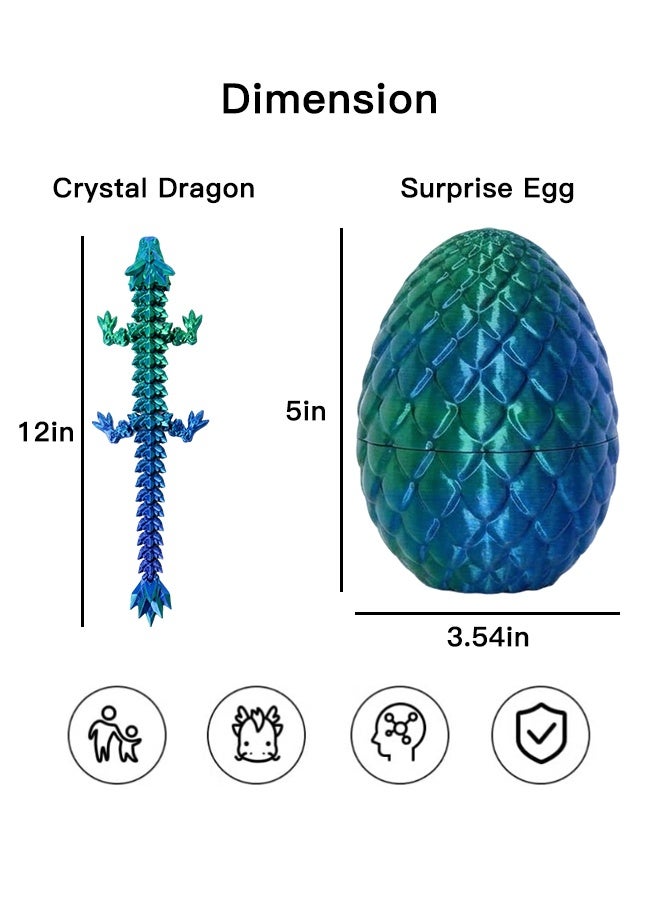 4 Pack 3D Printed Articulated Dragon with Dragon Egg, 22cm Flexible Crystal Dragon Figurine, Silk Gradient Color Fidget Toy Set for Home Decor & Collectible Gift - Image 2