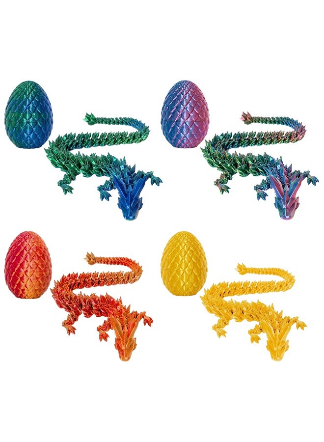 4 Pack 3D Printed Articulated Dragon with Dragon Egg, 22cm Flexible Crystal Dragon Figurine, Silk Gradient Color Fidget Toy Set for Home Decor & Collectible Gift - Image 1
