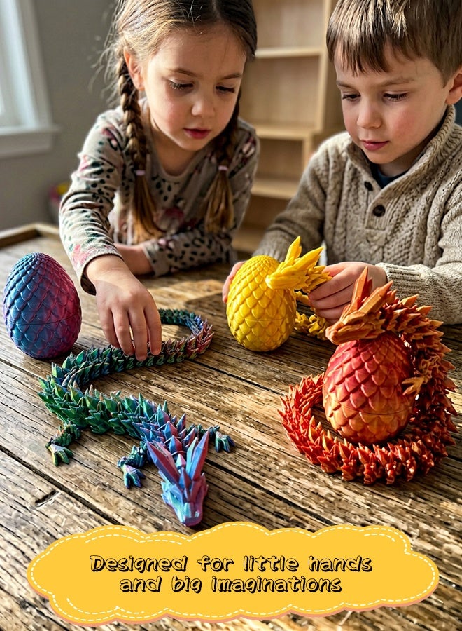 4 Pack 3D Printed Articulated Dragon with Dragon Egg, 22cm Flexible Crystal Dragon Figurine, Silk Gradient Color Fidget Toy Set for Home Decor & Collectible Gift - Image 5