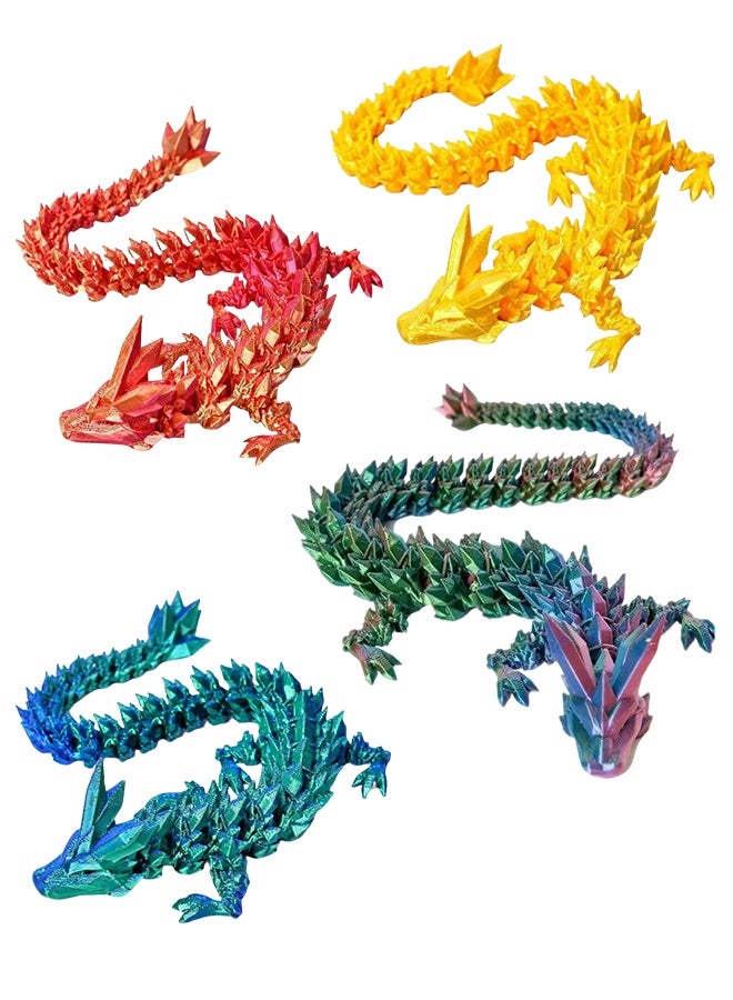 4 Pack 3D Printed Articulated Dragon with Dragon Egg, 22cm Flexible Crystal Dragon Figurine, Silk Gradient Color Fidget Toy Set for Home Decor & Collectible Gift - Image 3