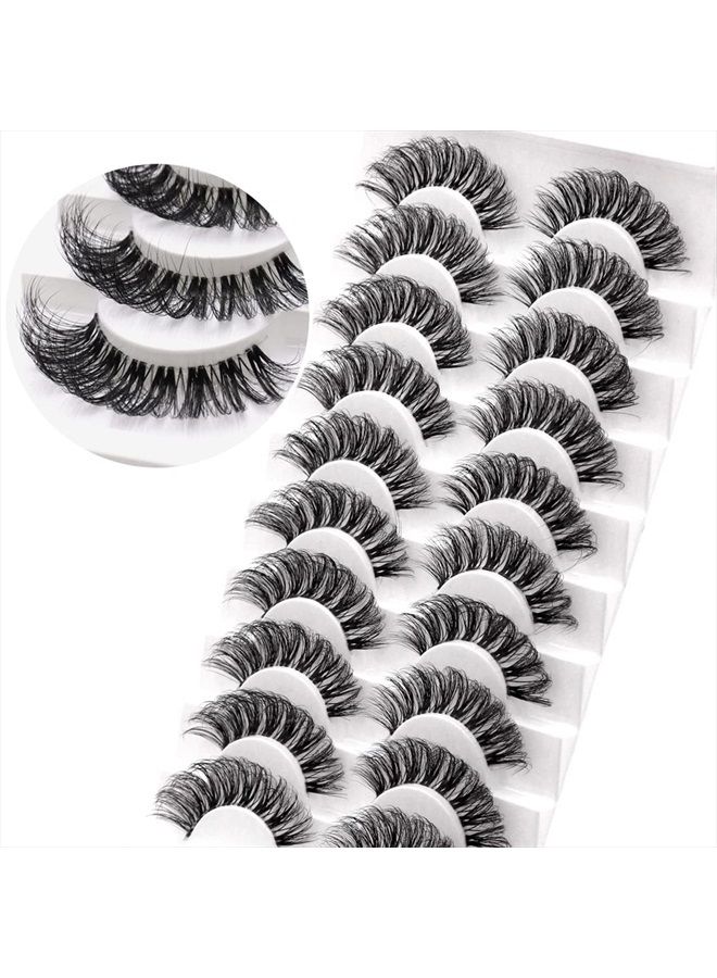 Veleasha Russian Strip Lashes with Clear Band Looks Like Eyelash Extensions D Curl Lash Strips 10 Pairs Pack (DT01) - Image 1