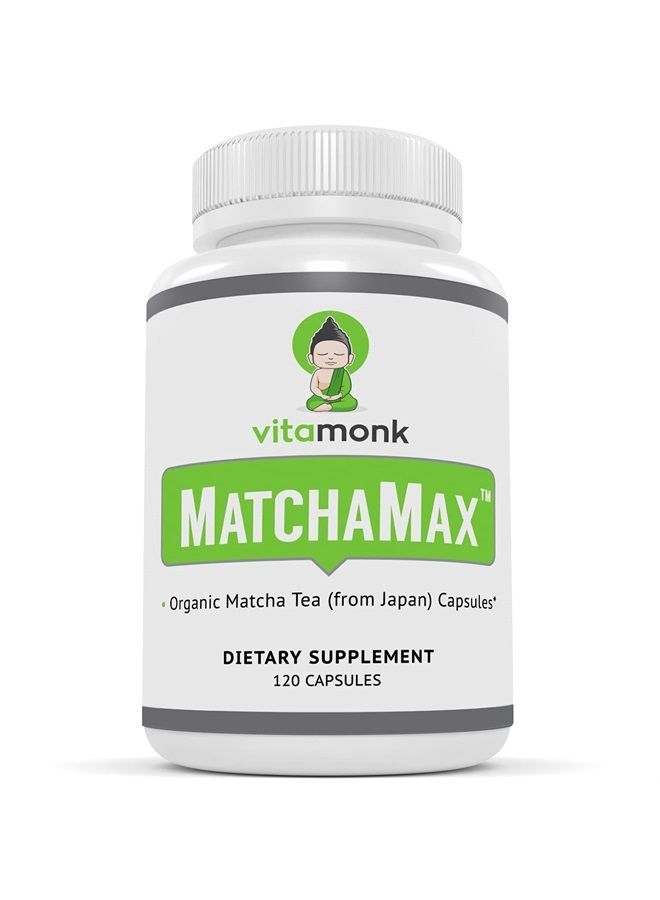 VitaMonk MATCHAMAX™ Organic Japanese Matcha Capsules - Pure Organic Matcha Green Tea Pills for Smooth Zen-Like Energy and Natural Mood Boost - Vegan Matcha Supplement Packed with Antioxidants - 120ct - Image 1