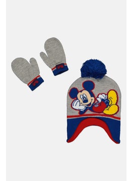 Disney Junior Toddlers Boy Mickey Mouse Beanie And Mittens Set, Grey  - Image 1