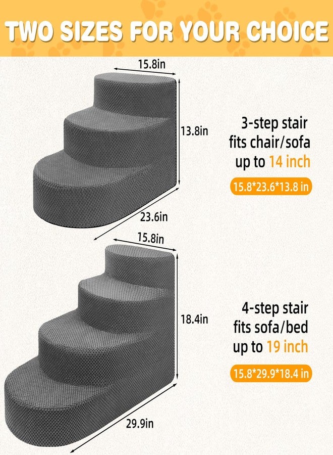 NECKORY Dog Stairs for Small Dogs, Foam Steps for Small Dogs & Cats, 3 Steps Dog Ramp for High Beds, Couch, Window, Sofa, Pet Stairs with Removable Washable Cover, Non-Slip Sturdy Pet Steps, Grey - Image 2