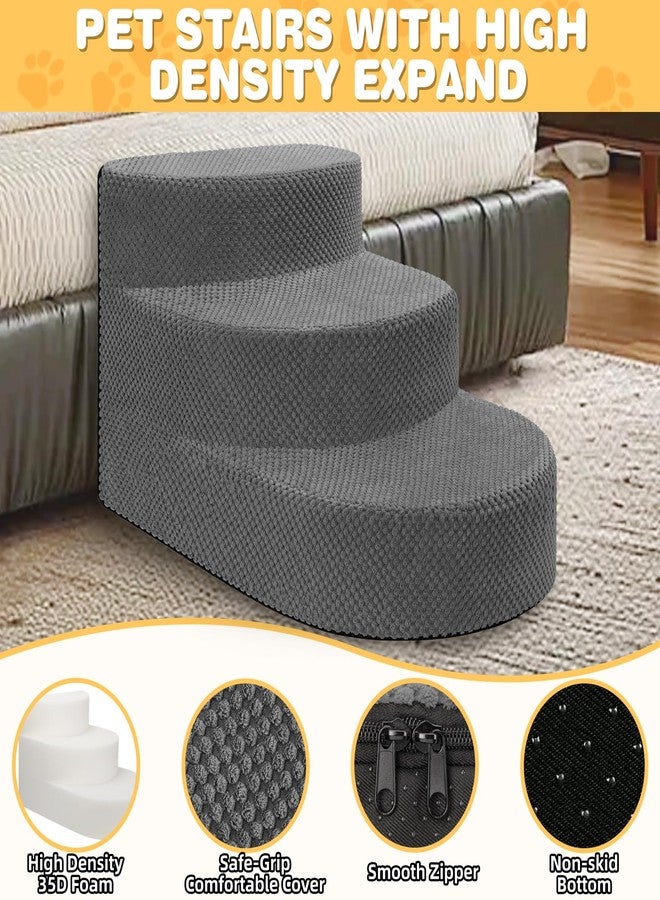 NECKORY Dog Stairs for Small Dogs, Foam Steps for Small Dogs & Cats, 3 Steps Dog Ramp for High Beds, Couch, Window, Sofa, Pet Stairs with Removable Washable Cover, Non-Slip Sturdy Pet Steps, Grey - Image 3
