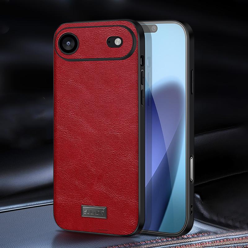 SULADA For Iphone Air Shockproof Tpu Hybrid Handmade Leather Phone Case(Red) - Image 1