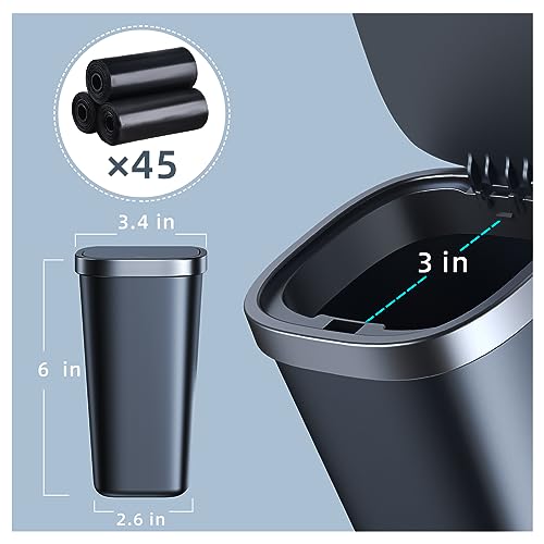xuenair Mini Car Trash Can with Lid, Cup Holder Trash Can for Car with 3 Rolls Mini Trash Bags, Waterproof Small Car Garbage Can for Car Home Office Desk Bedroom -Square Black - Image 2
