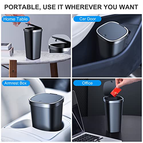 xuenair Mini Car Trash Can with Lid, Cup Holder Trash Can for Car with 3 Rolls Mini Trash Bags, Waterproof Small Car Garbage Can for Car Home Office Desk Bedroom -Square Black - Image 3