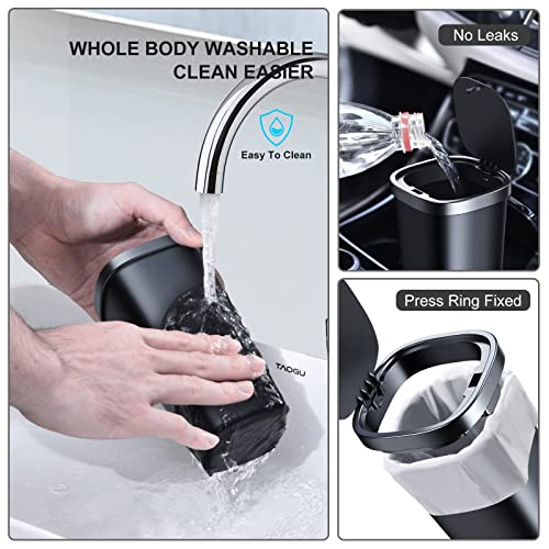 xuenair Mini Car Trash Can with Lid, Cup Holder Trash Can for Car with 3 Rolls Mini Trash Bags, Waterproof Small Car Garbage Can for Car Home Office Desk Bedroom -Square Black - Image 4