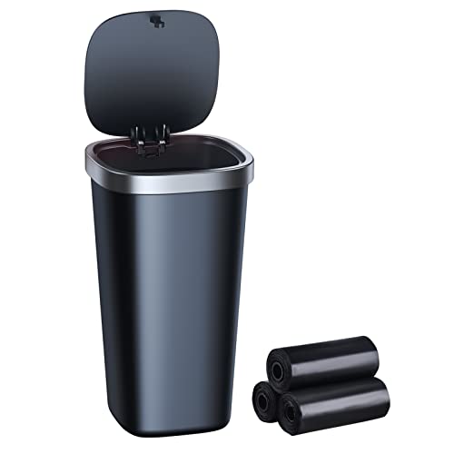 xuenair Mini Car Trash Can with Lid, Cup Holder Trash Can for Car with 3 Rolls Mini Trash Bags, Waterproof Small Car Garbage Can for Car Home Office Desk Bedroom -Square Black - Image 1