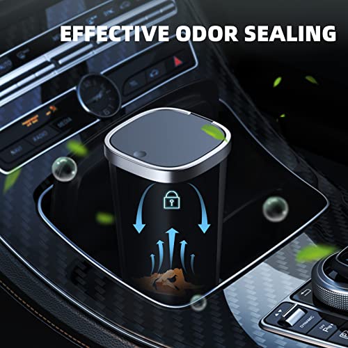 xuenair Mini Car Trash Can with Lid, Cup Holder Trash Can for Car with 3 Rolls Mini Trash Bags, Waterproof Small Car Garbage Can for Car Home Office Desk Bedroom -Square Black - Image 5