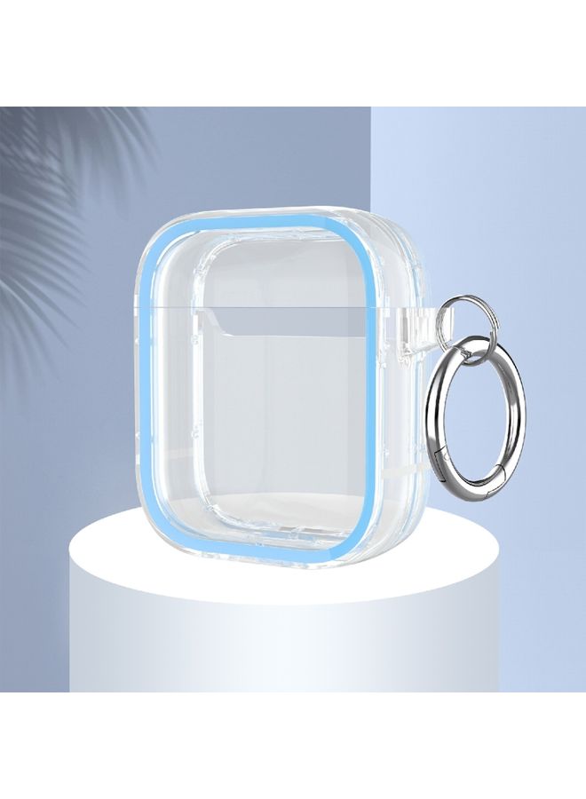Case Cover Two-color Photo Frame PC+TPU Anti-fall Wireless Earphone Case with Hook For AirPods 1/2 Sky Blue