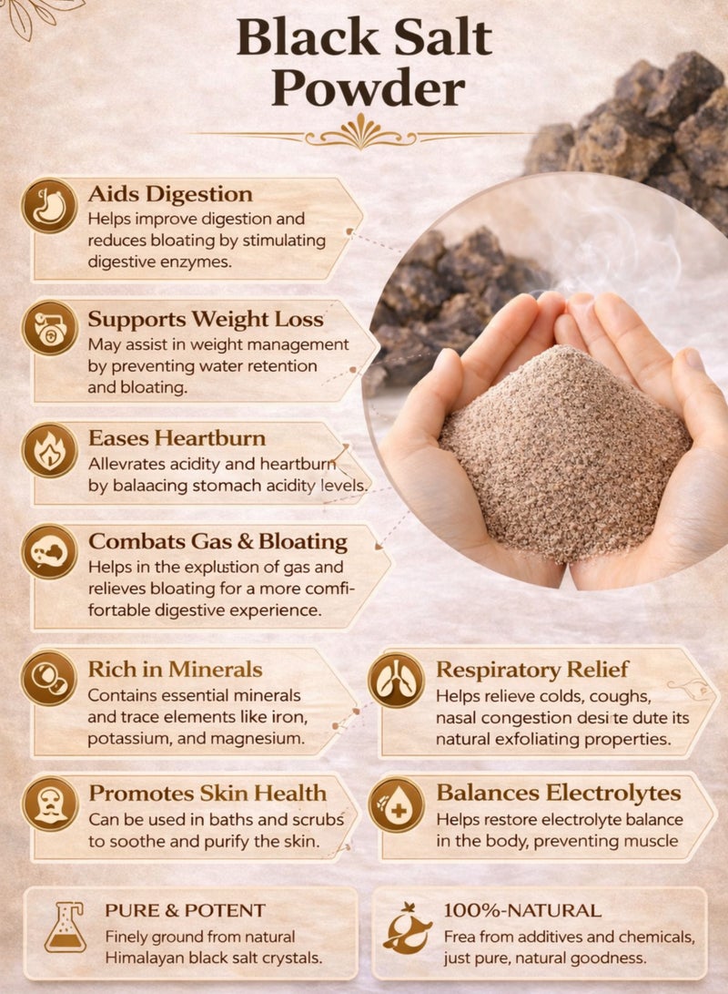 زهر مسحوق الملح الأسود (ملح أسود مطحون) - كالا ناماك | ملح أسود طبيعي فاخر عالي الجودة | مسحوق معدني نباتي نقي 100% للاستخدام في الحدائق المنزلية والبستنة والأعشاب. - Image 2