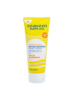ذا سي ويد باث كو. كريم الوقاية من الشمس هجين واسع الطيف من Seaweed Bath Co. Active Defense SPF 50 Sport، 3.4 أونصة، أعشاب بحرية تم حصادها بشكل مستدام، صبار، بطيخ  - Image 1