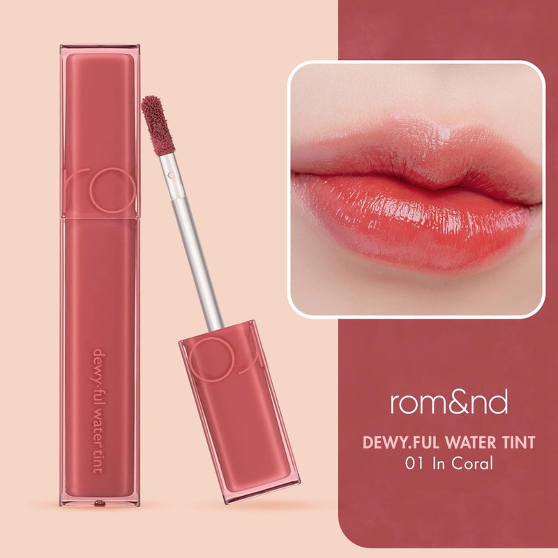 rom&nd DEWYFUL WATER TINT 01 IN CORAL|Glossy| high pigment| moisturizing| non-sticky|Hydrated lips|colorful shades|High Shine|0.18oz - Image 3