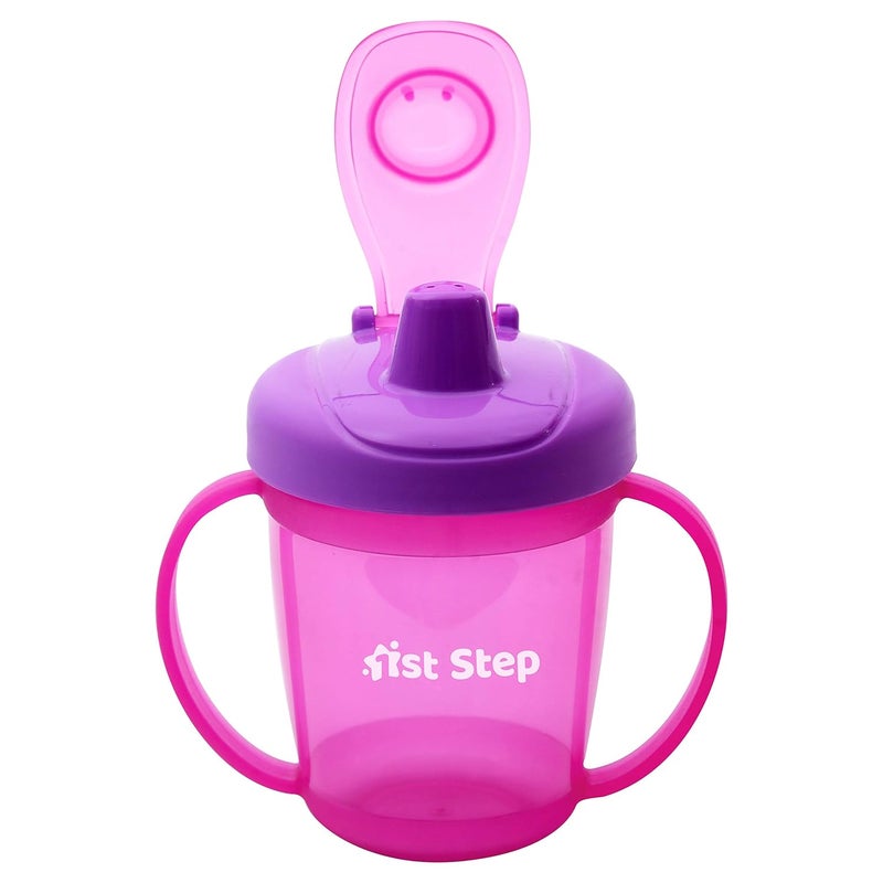 1st Step كوب شرب للأطفال بفتحة صلبة مضادة للتسرب خالي من BPA مع مقبضين وغطاء - 250 مل (وردي) - Image 5