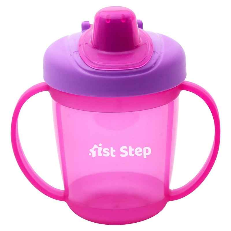 1st Step كوب شرب للأطفال بفتحة صلبة مضادة للتسرب خالي من BPA مع مقبضين وغطاء - 250 مل (وردي) - Image 1
