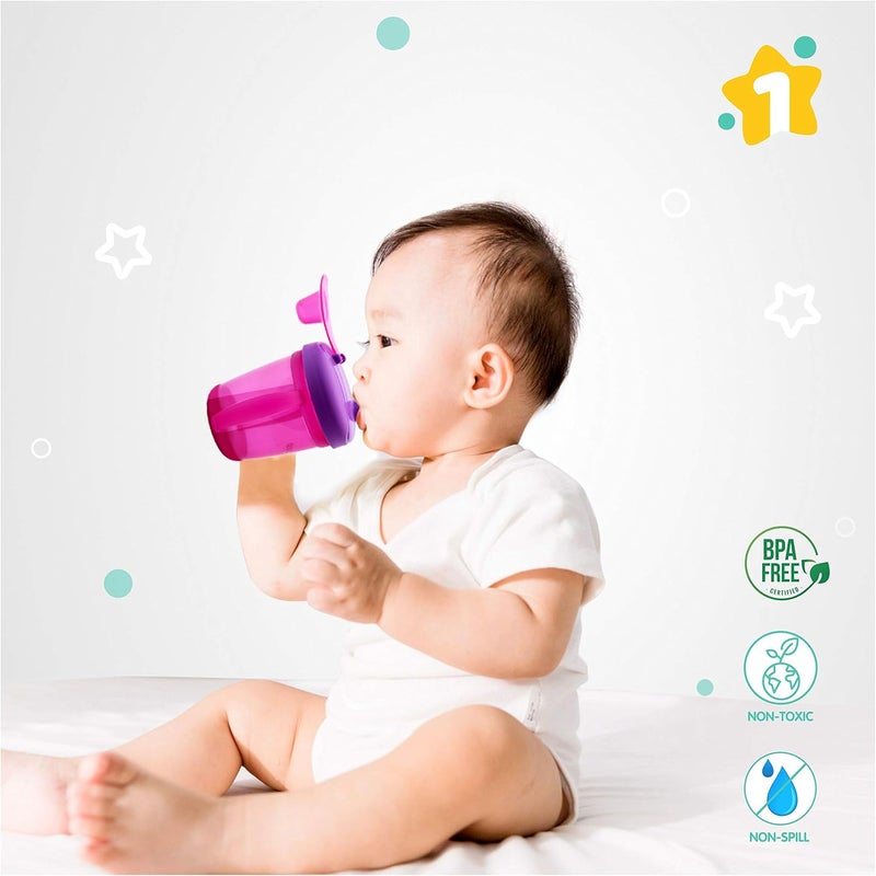 1st Step كوب شرب للأطفال بفتحة صلبة مضادة للتسرب خالي من BPA مع مقبضين وغطاء - 250 مل (وردي) - Image 3