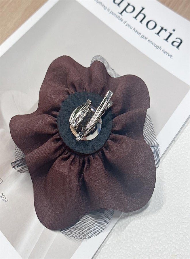 OIDIMS Satin Fabric Rose Flower Brooch for Women 5.5in Oversized Camellia Corsage Elegant Floral Boutonniere for Wedding Party Dance Banquet Ceremony Dress Accessory Handmade Jewelry (Brown) - Image 5
