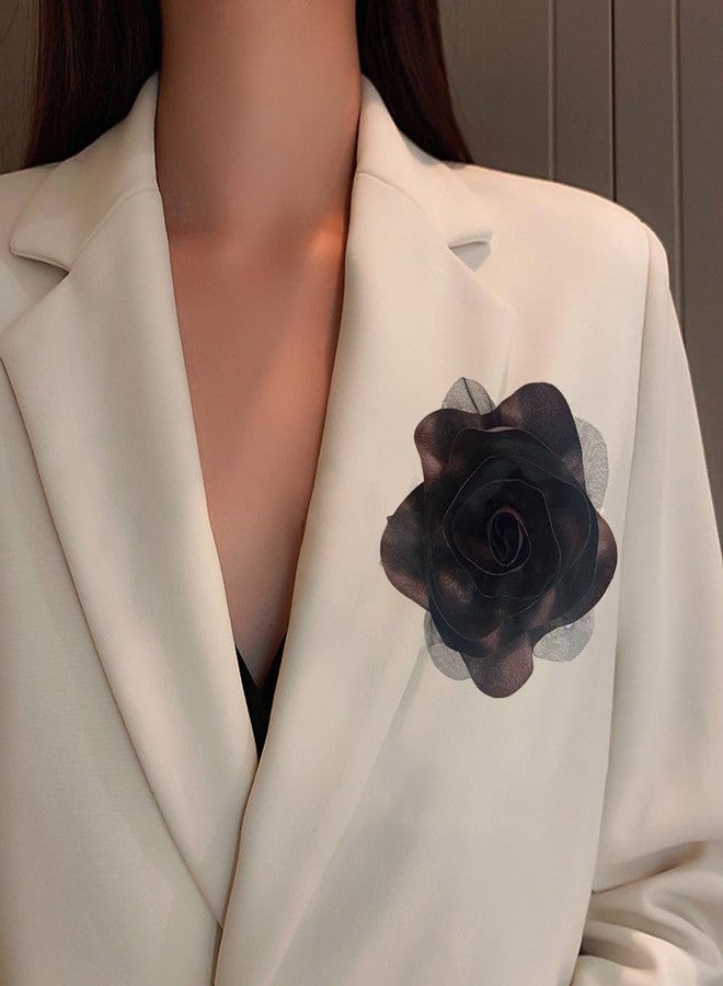 OIDIMS Satin Fabric Rose Flower Brooch for Women 5.5in Oversized Camellia Corsage Elegant Floral Boutonniere for Wedding Party Dance Banquet Ceremony Dress Accessory Handmade Jewelry (Brown) - Image 3