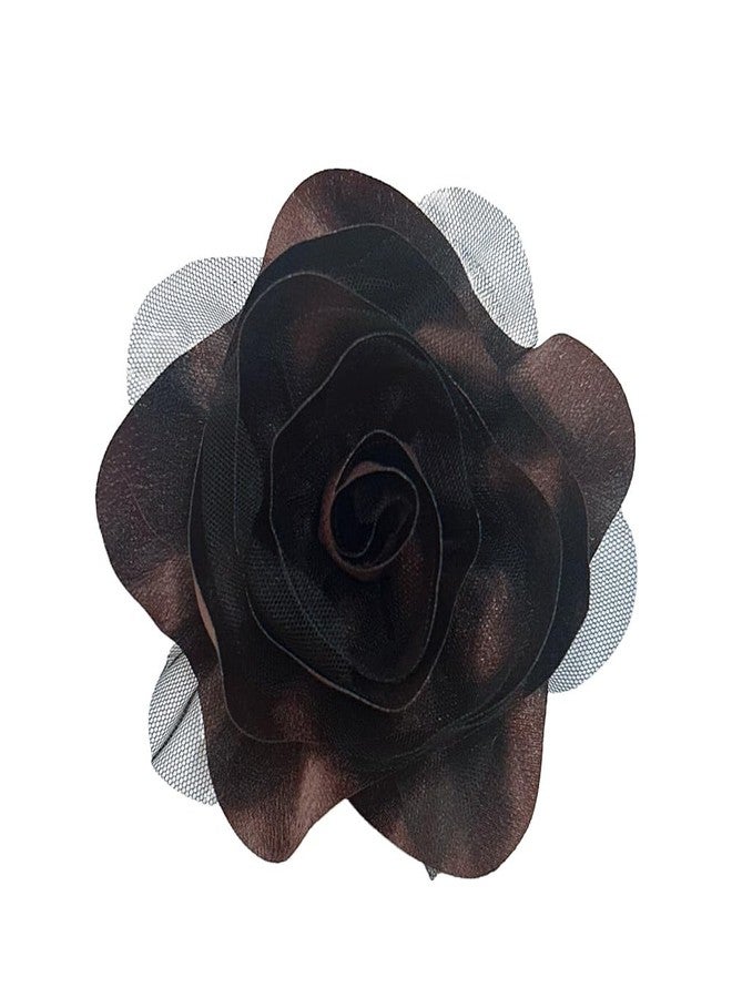 OIDIMS Satin Fabric Rose Flower Brooch for Women 5.5in Oversized Camellia Corsage Elegant Floral Boutonniere for Wedding Party Dance Banquet Ceremony Dress Accessory Handmade Jewelry (Brown) - Image 1