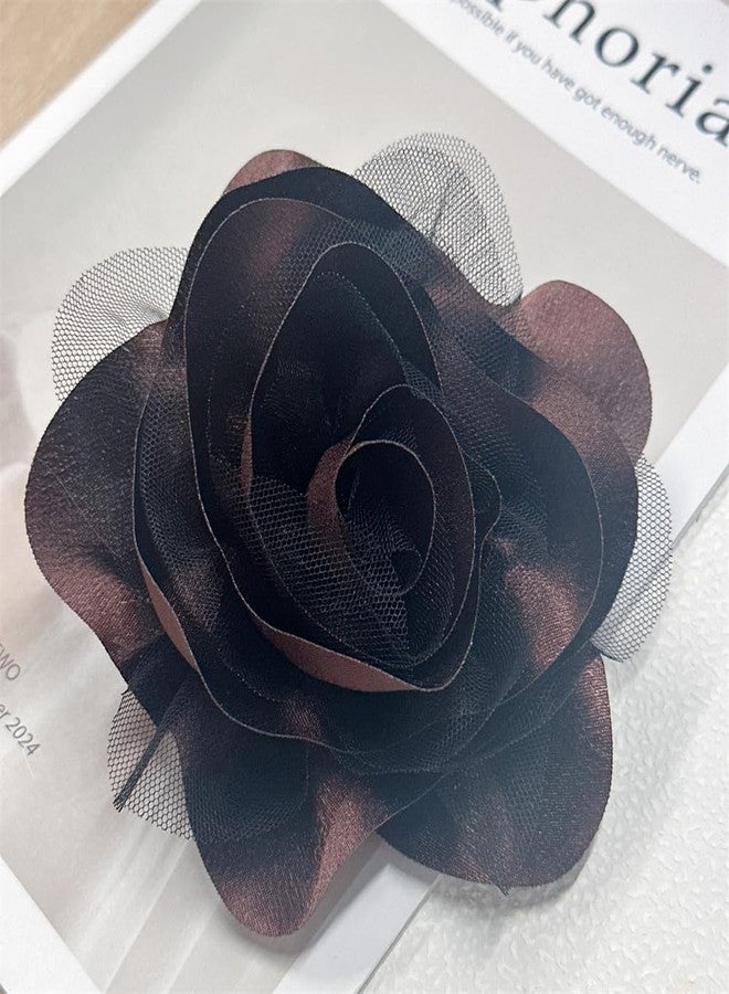 OIDIMS Satin Fabric Rose Flower Brooch for Women 5.5in Oversized Camellia Corsage Elegant Floral Boutonniere for Wedding Party Dance Banquet Ceremony Dress Accessory Handmade Jewelry (Brown) - Image 4