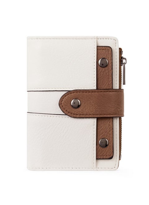 Small Wallet For Women Leather Bifold Multi Mini Card Holder Organizer Designer Ladies Zipper Coin With Removable Id Window 0 Beige With Brown