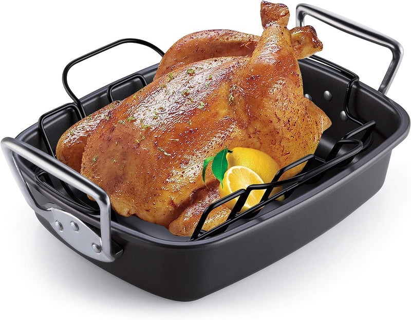 Cook N Home Cook N Home Nonstick Roasting Pan Bakeware Roaster with Rack 17x13inches Black