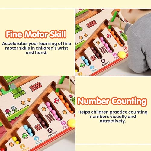RITHVI STORE Magnetic Color & Number Maze | Montessori Wooden Magnet Board Counting & Color Sorting Toy | Educational Fine Motor Skills Activity for Toddlers 2+ Years (Mushroom) - Image 4