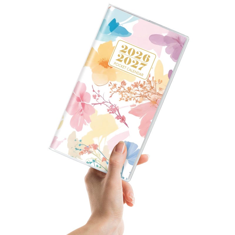 KONVINIT Pocket Calendar 2026-2027, Floral 2026-2027 Monthly Planner - 3.7" x 6.7" - Runs from January 2026 Until December 2027, 2026 Pocket Calendar with PVC Cover for Organizing & Planning - Image 1