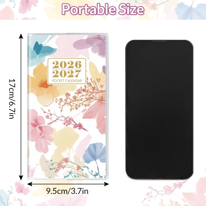 KONVINIT Pocket Calendar 2026-2027, Floral 2026-2027 Monthly Planner - 3.7" x 6.7" - Runs from January 2026 Until December 2027, 2026 Pocket Calendar with PVC Cover for Organizing & Planning - Image 4