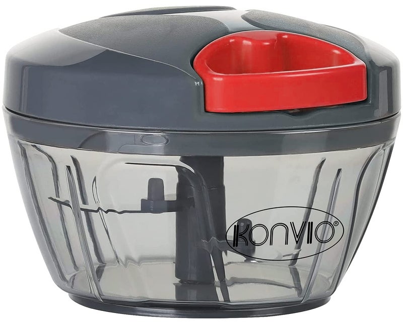 KONVIO BPA-Free Food Safe Material Mini Handy and Compact Plastic Chopper with 3 Blades (Black) - Image 1
