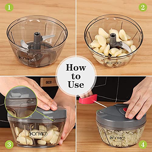 KONVIO BPA-Free Food Safe Material Mini Handy and Compact Plastic Chopper with 3 Blades (Black) - Image 3