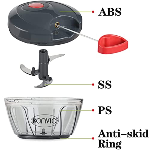 KONVIO BPA-Free Food Safe Material Mini Handy and Compact Plastic Chopper with 3 Blades (Black) - Image 2