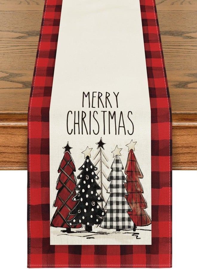 LTLYH Watercolor Red and Black Buffalo Plaid Christmas Trees Merry Xmas Table Runner 13x72 inch, Seasonal Winter Holiday Kitchen Dining Table Decoration for Indoor Outdoor Home Party Decor - Image 1