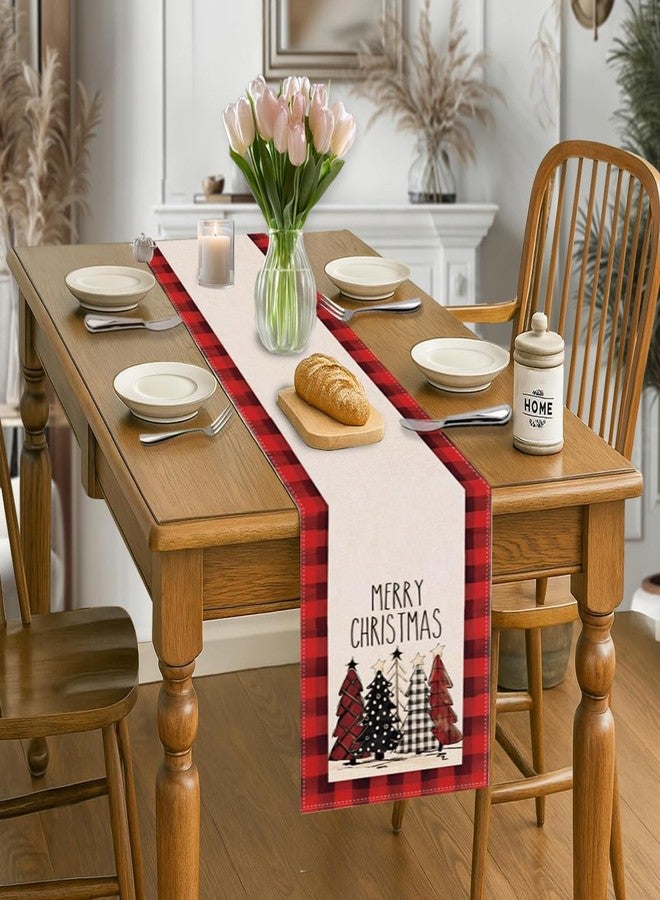 LTLYH Watercolor Red and Black Buffalo Plaid Christmas Trees Merry Xmas Table Runner 13x72 inch, Seasonal Winter Holiday Kitchen Dining Table Decoration for Indoor Outdoor Home Party Decor - Image 5