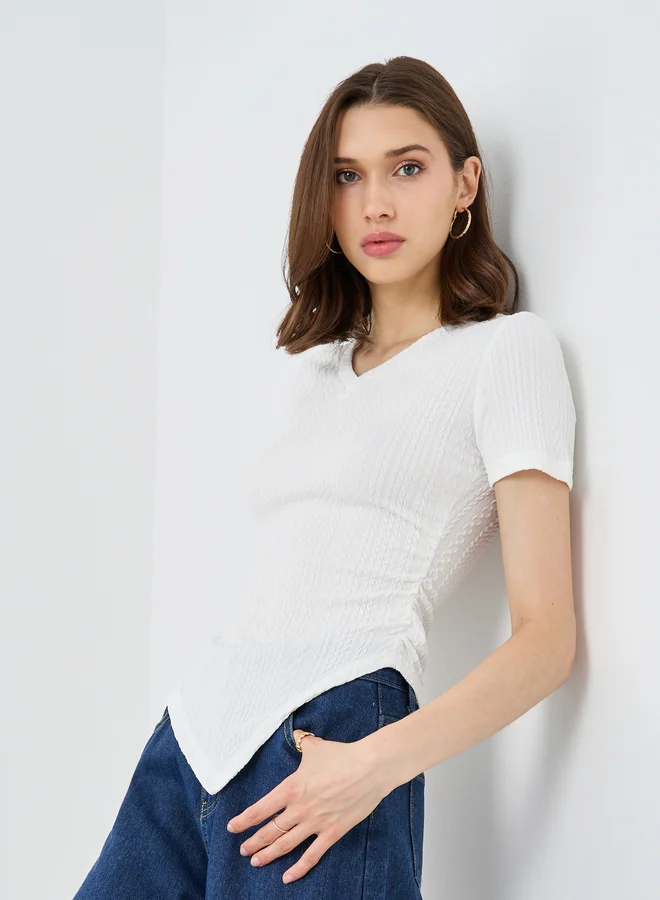 تايك تو Take Two Textured Assymetric Hem Knit Top