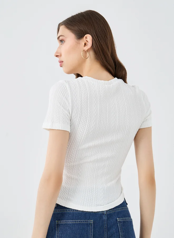 Take Two Take Two Textured Assymetric Hem Knit Top