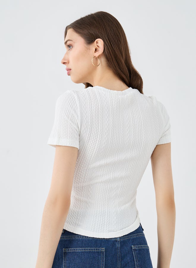 ستايلي توب محبوك بتصميم غير متماثل وحواف مزخرفة - Image 4