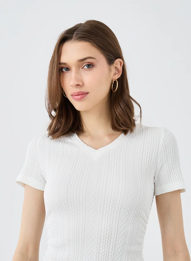 Take Two Take Two Textured Assymetric Hem Knit Top