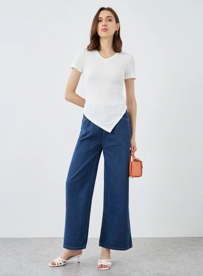 تايك تو Take Two Textured Assymetric Hem Knit Top