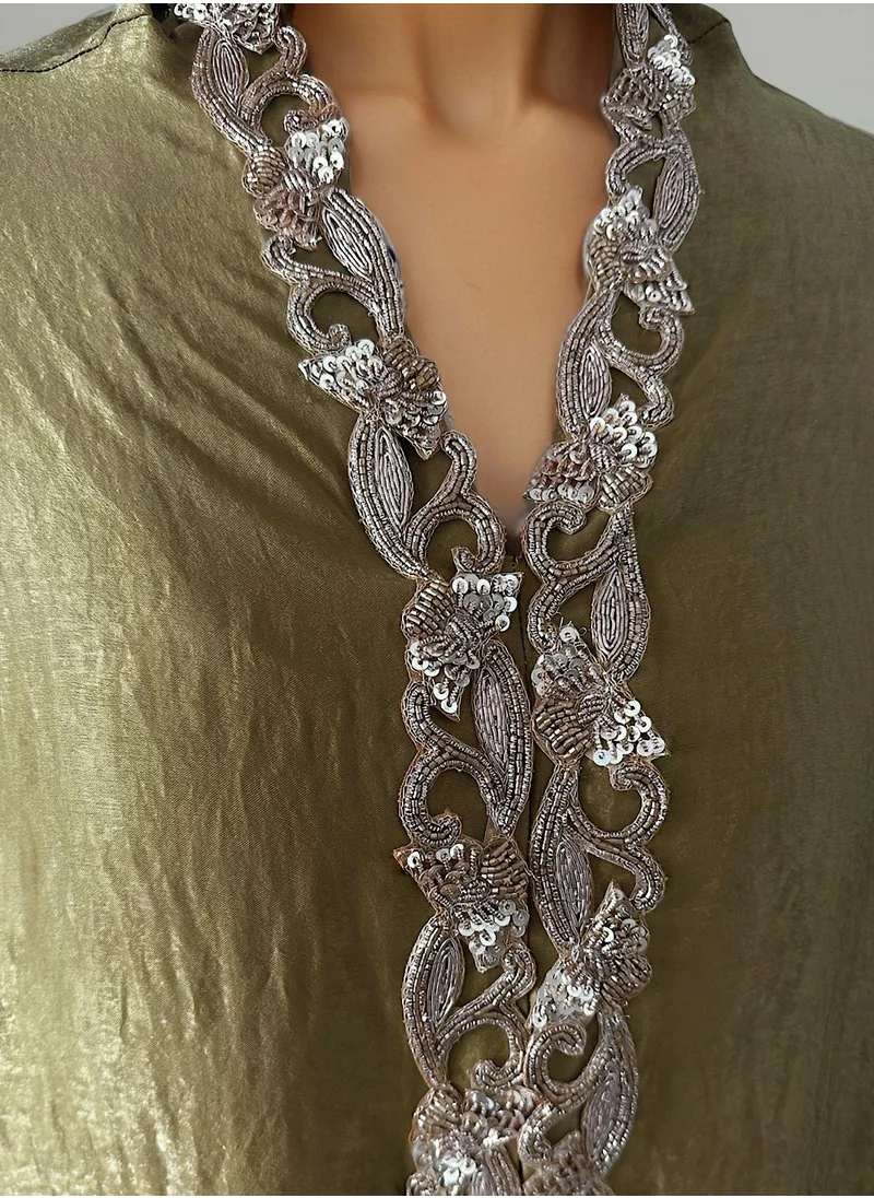 ECSTACY Embellished Pleated Maxi Dress