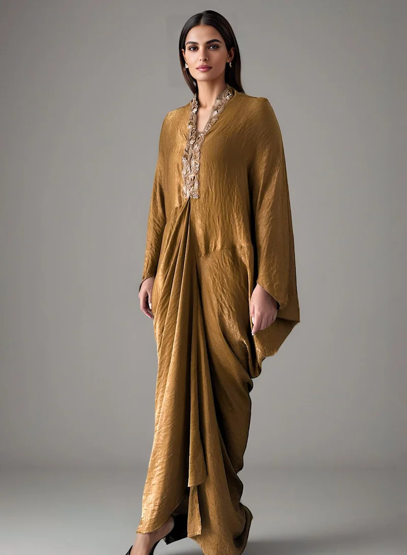 ECSTACY Embellished Pleated Maxi Dress