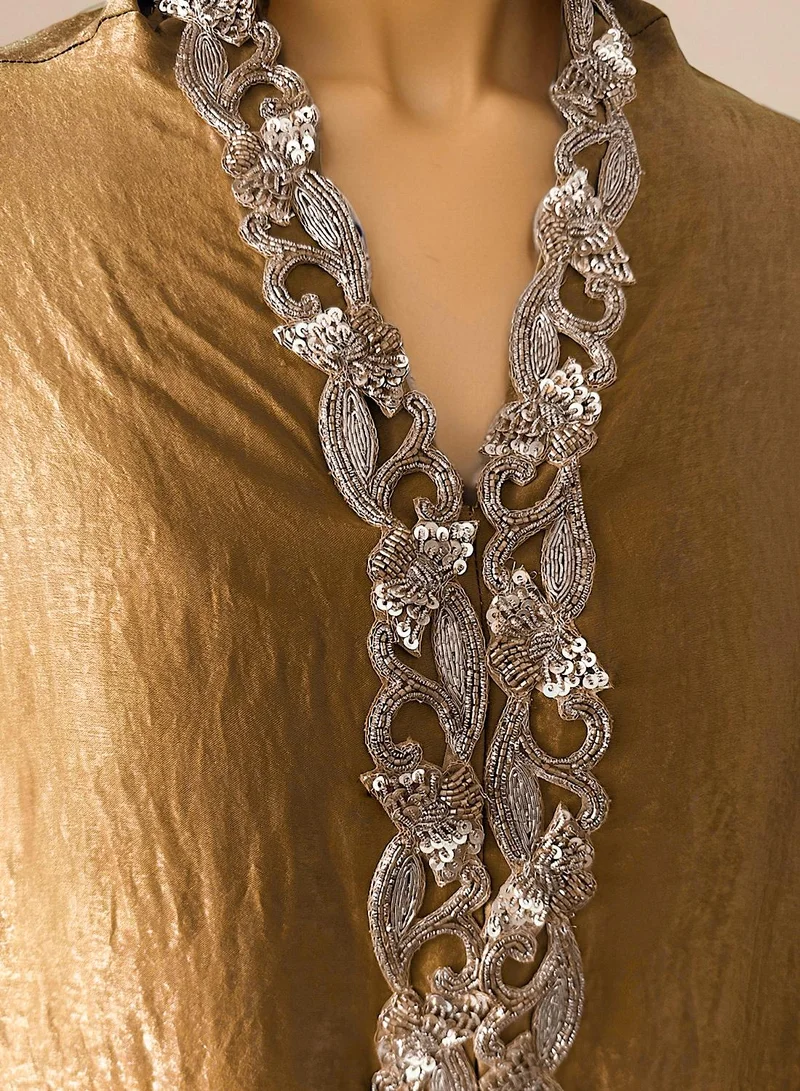 ECSTACY Embellished Pleated Maxi Dress